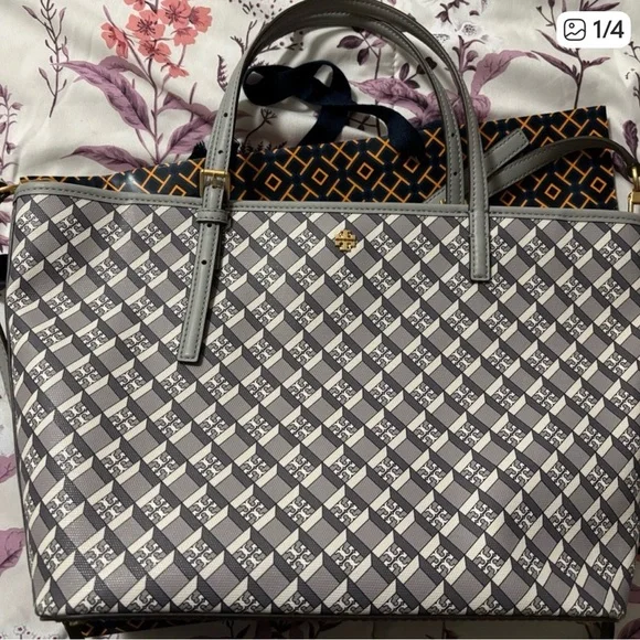 Tory Burch Black and Gray Checkered Tote - Picture 3 of 3